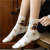 Thin Socks Women's Mid Tube Stockings Ins Tide All-Match Cartoon Bear Socks Cute Japanese Style Black and White Cotton 