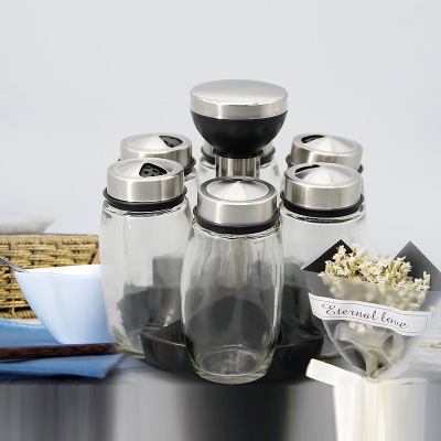 Spice Jar Rotating Spice Jar Seasoning Box Glass Seasoning Bottle Condiment Dispenser Stainless Steel Spice Jar Set