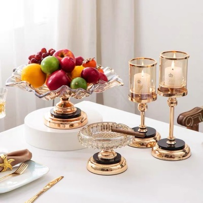 European Fruit Plate Living Room Luxury High-End Three-Piece Set Decoration Creative and Slightly Luxury Modern Coffee Table Household Glass Fruit Plate