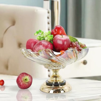 Lead-Free Crystal Glass Fruit Plate Luxury European and American Small Fruit Tray Small European Fashion Electroplated Fruit Plate Multi-Functional Household