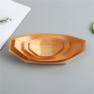 Disposable Wood Leather Balsa Boat Wood Paper Boat Tableware Sushi Snack Plate Mizu Shingen Mochi Boat-Shaped Plate Small Balsa Boat Wood Sushi Boat