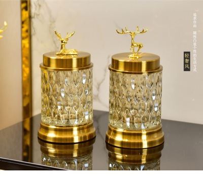 European Crystal Glass TV Cabinet Storage Jar Utensils American Creative Sucrier Living Room Home Decorations Deer Decoration
