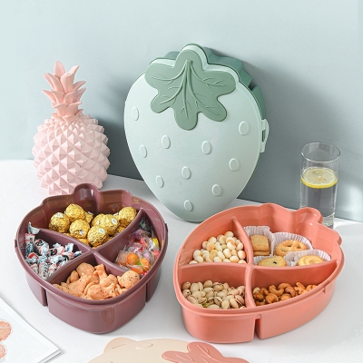 X10-0272-3 Fashion Creative Strawberry Compartment Fruit Plate Simple Sealed Large Capacity Snack Melon Seeds Box