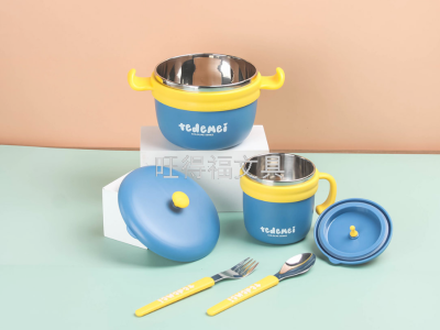 Tong Zhen Stainless Steel Tableware Series (Four-Piece Set) 500ml + 260ml 304 Stainless Steel Lunch Box