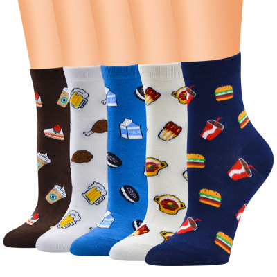 New Burger Cola Chicken Leg Series Socks Mid-Calf Female Cotton Socks Cool Amazon AliExpress Exclusive