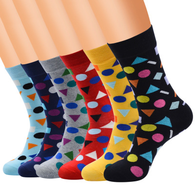 Happy Socks British Geometric Contrast Color Cool Foreign Trade Male Cotton Stockings