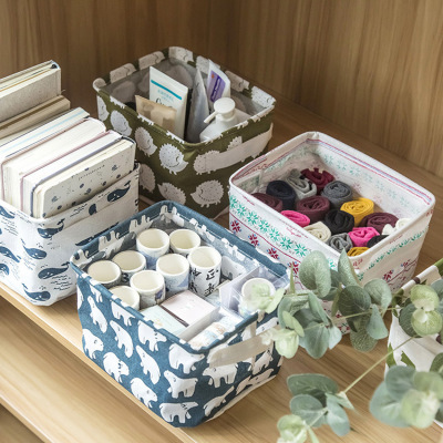 Cotton and Linen Storage Basket Desktop Sundries Storage Box Fabric with Handle Storage Basket Nordic Style CrossBorder