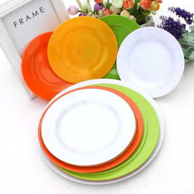 Z28-001 Colored Plastic Plate round Plate Melamine Plate Bowl Dish & Plate Large, Medium and Small 4PCs Plastic Dish