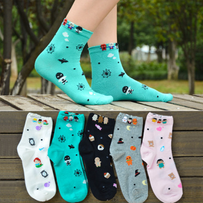 Autumn and Winter New Halloween Cartoon Animal Series Cotton Socks Women's Mid-Calf Length Sock Three-Dimensional Cotton Socks Women's Socks