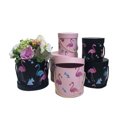 Flamingo Round Three-Piece Set Flower Pot Flowers round Barrel Valentine's Day Gift Box