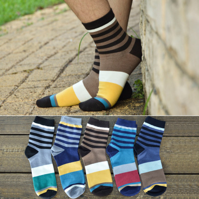 2015 Autumn and Winter New Horizontal Stripe Men's Socks Men's High Tube Cotton Socks All-Matching Classic Horizontal Stripe Socks Pure Cotton Socks Men