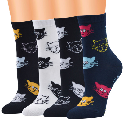 New Cat Pattern Socks Big Face Cat Women's Socks Cool Pure Cotton Mid-Calf Length Socks Foreign Trade Exclusive for AliExpress