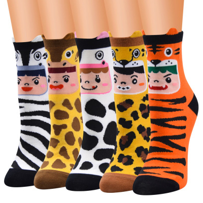 Autumn and Winter New Korean Cartoon Socks Women's Cute Animal Series Cotton Three-Dimensional Socks All Cotton Cartoon Socks Wholesale