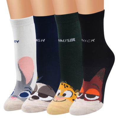 New Cute Cartoon Women's Socks Women's Socks Cartoon Animal Women's Socks All Cotton Women Mid-Calf Length Socks Wholesale