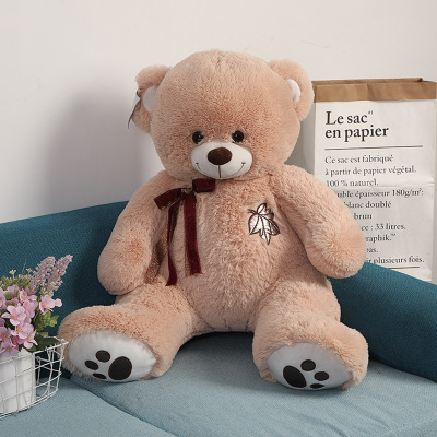 Hot Sale Custom Cute Bow Brown Leaf Bear Plush Toy Soft Seat Board Bear Doll Foot Bear Doll
