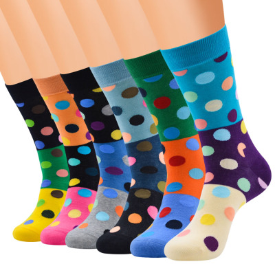 Fashion Brand Happy Socks Same Style Dot Middle-Long Stockings Foreign Trade 100% Cotton Socks Men's Knee High Socks