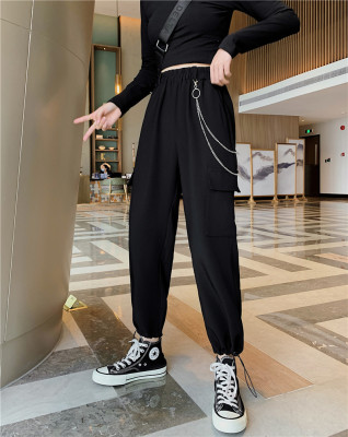 Handsome Overalls Women's Loose Black Sports 2020 New High Waist Slimming and Straight Ankle-Banded Versatile Pants Autumn
