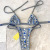 Foreign Trade New Blue Color Printed Lace up Bikini Split Ethnic Style