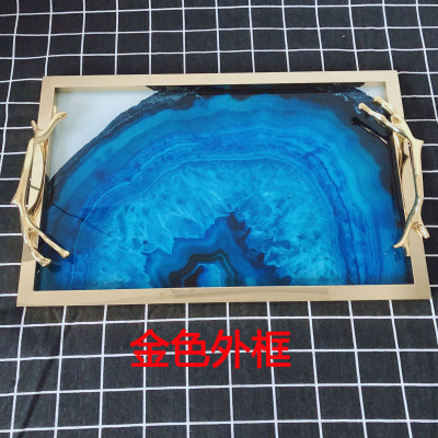 Factory Direct Sales Metal Glass Tray Light Luxury Agate Ornaments Model Room Decoration Living Room Coffee Table Storage Furnishings