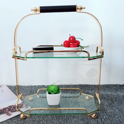 Factory Direct Sales Simple Metal Tempered Glass Two-Layer Cake Stand Jewelry Tray Cosmetics Shelf Storage