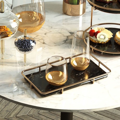 factory direct sales european marble texture metal tray fruit plate hotel home decoration crafts..