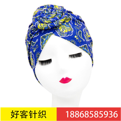 Amazon Hot Sale Bohemian Printed Plate Flower Headscarf Hat Knotted Hat Pile Cap Fashion Hat