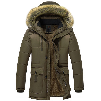 Winter Style with Fleece Thickened Cotton-Padded Clothes Men's Mid-Length Middle-Aged and Elderly Cotton-Padded Jacket Warm plus Size Dad's Jacket