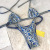 Foreign Trade New Blue Color Printed Lace up Bikini Split Ethnic Style