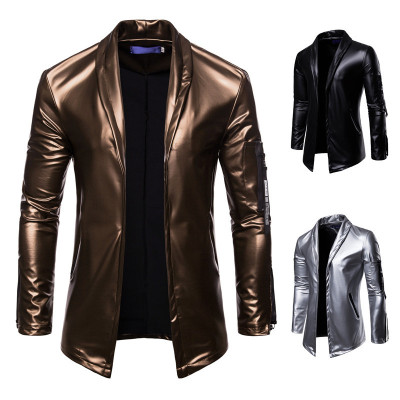 Hollow Figure Foreign Trade Men's Elastic PU Leather Fashion Casual Zipper Motorcycle Leather Leather Suit Hot Sale
