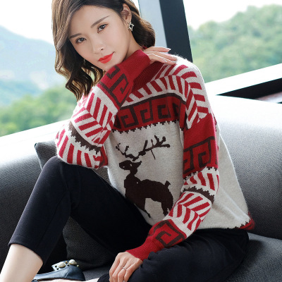 Mock Neck Sweater Ladies Loose Outer Wear Female 2020 nian New Pullover Lazy Knit Low Waist Jersey Fall and Winter Clothes