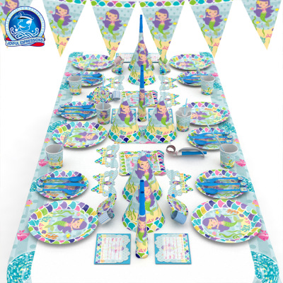 Little Mermaid Theme Layout Party Supplies 16 Piece Set Single Product Mixed Batch Paper Party Decoration Birthday Tableware