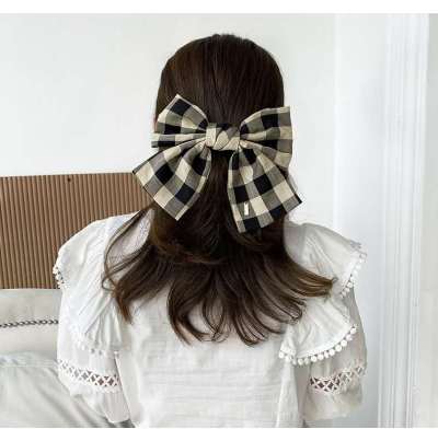 Korean Girly Fabric Plaid Exaggerated Bow Barrettes Fashion All-Match Sweet Personality Delicate Top Clip Hair Accessories