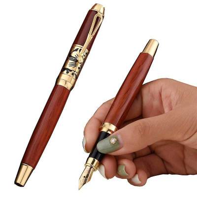 Retro Wooden Pen Rosewood Metal Carved Pen Business Office Gift Gift Pen Office Stationery Signature Pen