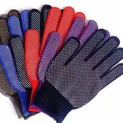 Nylon Cotton Gloves with Rubber Dimples