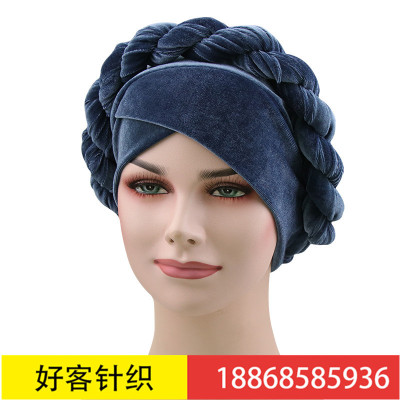 Amazon New Velvet Twist Scarf Hat Light Board Solid Color Braid Muslim Hat