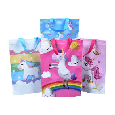 Hand-Held Non-Woven Bag Cartoon Cute Unicorn Printed Tote Bag Non-Woven Gift Bag Currently Available Wholesale