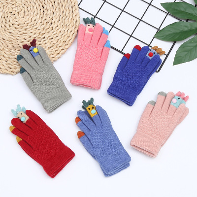 Children's Gloves Winter Warm Gloves Cold-Proof Cute Deer Horn Boys and Girls Baby Finger Gloves Outdoor Gloves