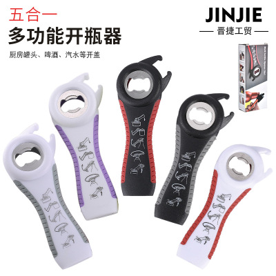 New Five-in-One Bottle Opener Canned Beer Lid Opener Multifunctional Kitchen Innovative Can Openers Factory Direct Sales