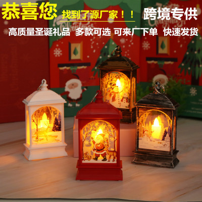 Cross-Border Wholesale Christmas Flame Wind Lamp Santa Claus Decoration Christmas LED Luminous Ornaments Candlestick Lamp