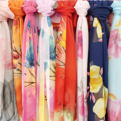 2020 New Chiffon Printed Scarf Silk Scarf All-Matching Long Ornaments Scarf Beach Towel Gift Wholesale