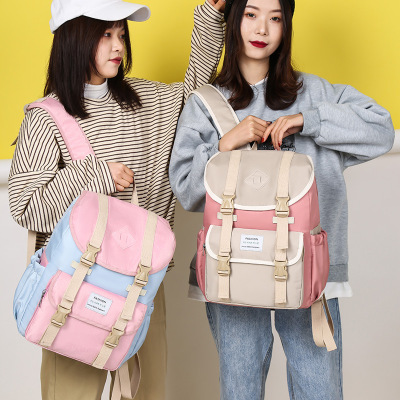 New Korean Style Couple Tee Contrast Color Backpack Outdoor Travel Waterproof Computer Backpack Middle School and College Schoolbag Wholesale