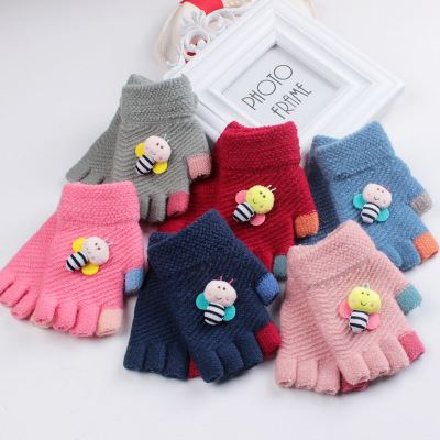 Winter Children's Bee Cute Half Finger Gloves New Cold-Proof Half Finger Gloves Wholesale Factory Wholesale Hot Sale