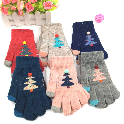 Winter New Children's Gloves Knitted Finger Warm with Velvet Student Sports Gloves Wholesale One Product Dropshipping