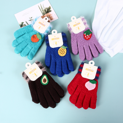 Children's Gloves Baby Five Finger Cartoon Boys and Girls Kids Cute Thick Fleece Knitted Student Writing