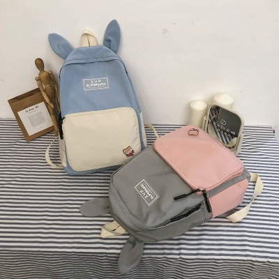 Schoolbag Women's Korean-Style High School Junior High School Rabbit Ears Backpack Large Capacity Simple All-Matching Backpack for Primary School Students