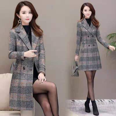 Plaid Women Woolen Coat Mid-Length 2019 Spring and Autumn New Korean Style Slim Slimming Cotton-Padded Thick Women's Clothes Coat