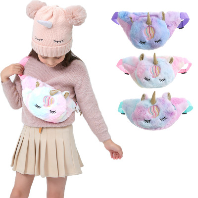 Unicorn Unicorn Plush Waist Bag Girl Children's Embroidery Squinting Crossbody Bag Winter Cartoon Shoulder Bag