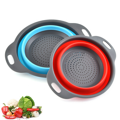 Factory Direct Sales round Folding Drain Basket Retractable Fruit Basket Rice Basket Plastic Basket for Kitchen Tools