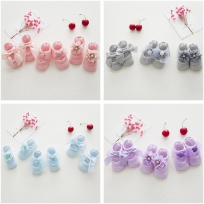 Korean Style Thin Cotton Hole Hollow-out Low Top Socks Baby Infant Floor Socks Lace Bowknot Socks 3 Pairs Set
