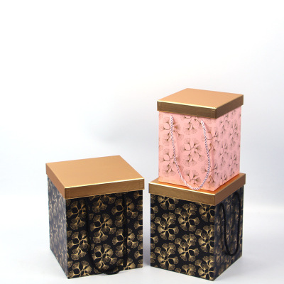 Gilded Square Portable Gift Box High-End Rectangular Gift Box Floral Flowers Packing Box Eternal Flower Hand Gift Box